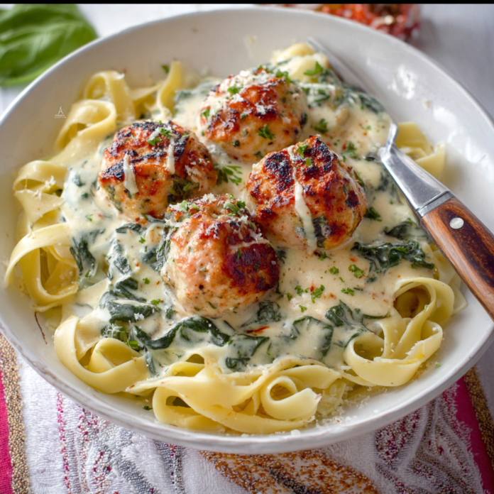 baked-chicken-ricotta-meatballs-with-spinach-alfredo-sauce